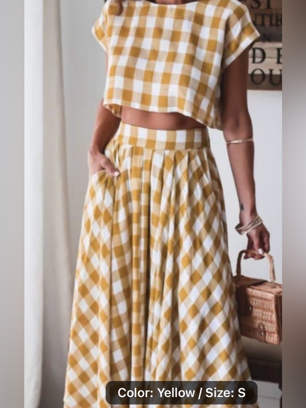 Yellow Gingham Maxi Skirt - Women Skirts